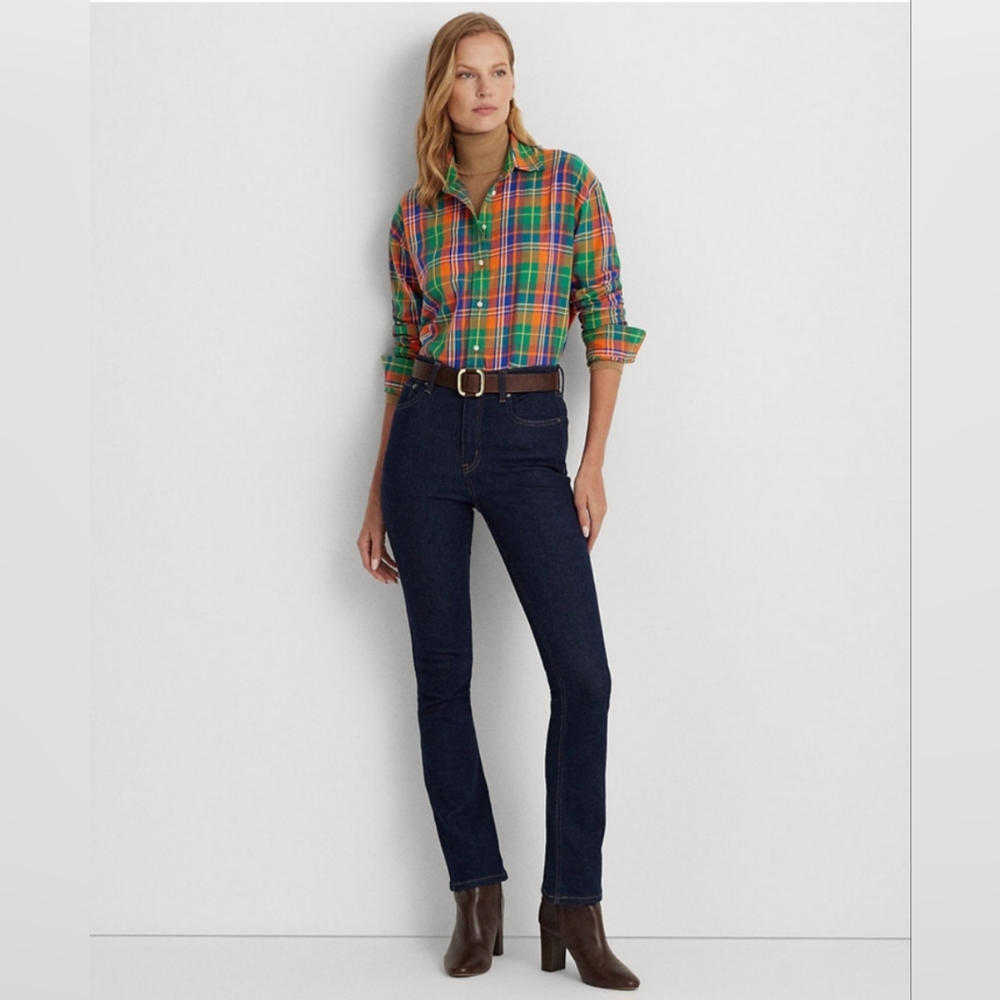 RALPH LAUREN Women's Plaid Cotton Twill Shirt SIZE MEDIUM - Picture 2 of 4